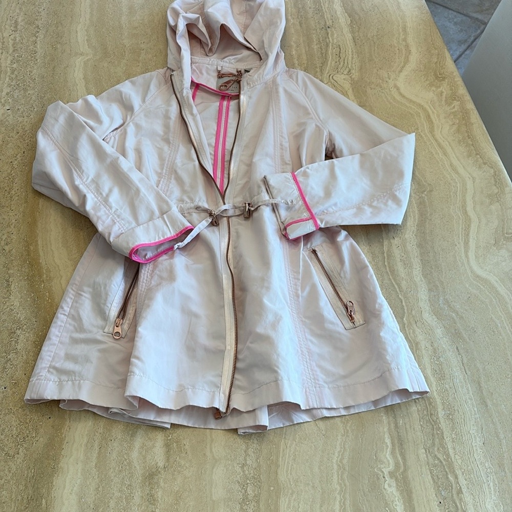 Ted Baker Pink Trench Coat with Hood and Stylish Trim